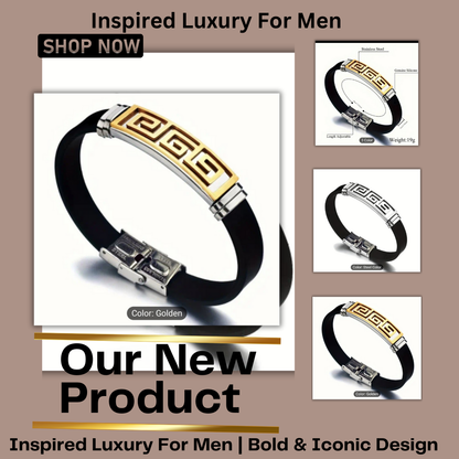 Luxury Men's Leather Bracelet - Bold Greek Key Design, Premium Statement Piece, Available in 2 Colours,